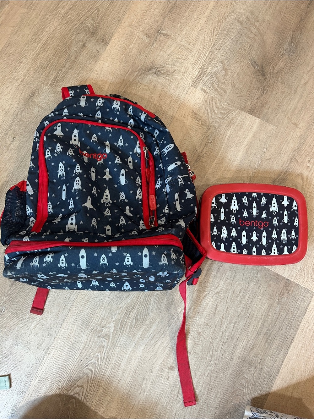 Bentgo Kids Navy Rocket Backpack and Lunch Box Set with Red Trim